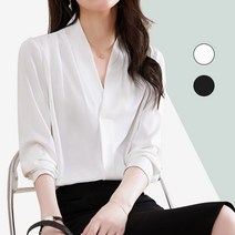 비즈니스 모던 블라우스 여성 쉬폰 블랙 정장 브이넥 면접 긴팔 아나운서 베이직