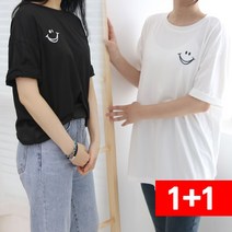1+1) 데이프릴 여성용 스마일 여름 박시 반팔 티셔츠