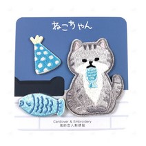 옷에붙이는 자수 스티커 다꾸 의류 페브릭 와펜 다이어리 꾸미기 패치 옷 필통 스마트폰 오버로크 가방 핸드폰 데칼 일러스트 리폼 회색 고양이