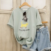 캣워크 프린팅 루즈핏 반팔 티셔츠