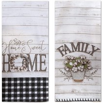 Home Sweet Home Kitchen 테리 타월 및 티 타월 2피스 세트 농가 가족