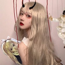 천사 공장 도매 일본식 소프트 소녀 가발 여성 긴 스트레이트 헤어 베이지 화이트 페이스 트리밍 푹신한 현실적인 화학 섬유 가발, 리넨