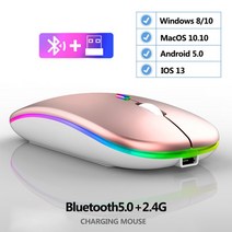 무선 무소음 게이밍 버티컬 마우스 노트북 컴퓨터 PC 용 RGB 백라이트가있는 충전식 블루투스 Macbook 인체 공학적 USB 게이머, BT2.4G Rose Gold