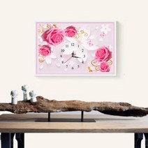 푸아이 3D 보석십자수 장미 시계 60x40 DIY 거실 사무실 집들이 개업선물 인테리어 소품(사이즈 3종)+행운십자수(30x30)PW665, 1세트, 60x40cm