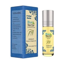 Blue Nectar Vishranti 편두통 및 두통 완화 오일 롤온 명상 시나몬 정향 생강 민트 에센셜 9가지 아유르베다 허브 100% 천연 9ml