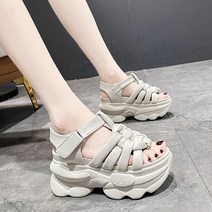 스트랩 키높이 여성 샌들 여름 9cm 여 통굽 웨지 키 작은 쿨링
