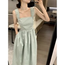 3컬러 스트랩 민소매나시 스퀘어넥 슬림핏 무지 프렌치 파스텔 해변가 여행룩 A라인 원피스