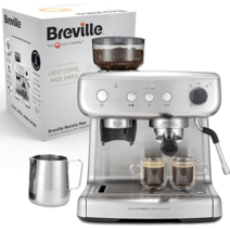 Breville VCF126X Barista Max Sieve Carrier 통합 그라인더 및 우유 거품기가 포함된 2.8L 물 탱크 라떼 및 카푸치노용 스테인리스 스틸, 커피 그라인더가 있는 바리스타