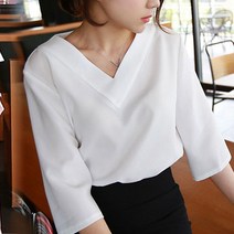 [엔젤D] 여성 브이 심플 7부 소매 블라우스