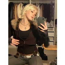 날개사 니트 깃털 턴다운 칼라 겨울 브라운 카디건 지퍼 빈티지 긴 귀여운 슬림 스웨터