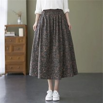 FEIJUN 플라워 순면 빈티지 롱 스커트 빅사이즈 플레어 스커트 1440A