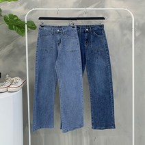 [신상무배]스퀘어 포켓 스판 뒷 밴딩 와이드 데님 청바지