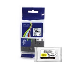브라더 호환 라벨테이프 6mm~36mm + 항균물티슈, 36mm 흰색바탕_검정글자 TZc-261