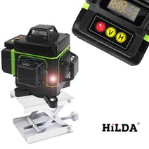 HIDLA 레이저수평기 4배밝기 그린라이트 간편휴대 수평계 목공 타일 녹색 철판플레이트+월마운트 수직/수평 16라인 4D 그린레이저레벨기 SET