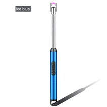360 ° 전기 아크 플라즈마 롱 캔들 라이터 USB 방풍 바베큐 주방 가스 스토브 플레임 없는, Blue