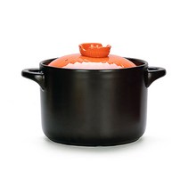 CAICHEN 고온내성 도자기 뚝배기, 주황색 직화 계란찜 된장 뚝배기, 지름 18cm 용량 1.8L