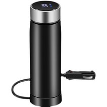 Elesky 텀블러형 온도표시 차량용 커피 포트 12V 24V 겸용 초장 시간 보온 차량용 텀블러 스마트 수온 제시 화물차 국산차 차량용 커피 포트, 블랙