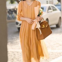 손예진 st 로맨틱 노란 쉬폰 롱원피스 빅사이즈 여성 77 통통녀