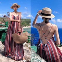아찔한 에스닉 백크로스 비치 원피스 OP16961F