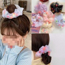 메쉬 폼폼 산뜻한 올림머리 곱창밴드 2개 머리끈 단체선물 문구점