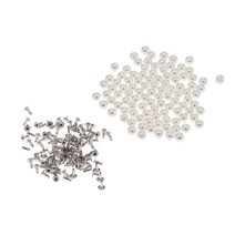 100 조각 베이지 색 진주 리벳 DIY 공예용 스터드 가죽 가방 장식 6mm, 플라스틱, 철