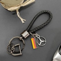 그린텍 벤츠 A C E S클래스 CLA CLS GLA GLC GLE GLS ML 키링 핸드메이드 가죽 위빙 엠블럼 키홀더, 벤츠 엠블럼 위빙키링-블랙