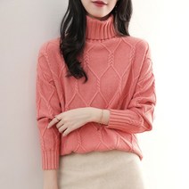 티티웍스 여성용 하이넥 퍼프 소매 아가일 엠보 풀오버 긴팔 숏 터틀넥 꽈배기 니트 스웨터 여성 free 루즈핏