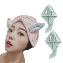 LANYI 1+1 극세사 토끼 헤어 드라이 타올, 2개, 민트+민트