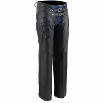 밀워키 Leather Chaps 여성용 블랙 로우 라이즈 허리 - 더블 버클 반사 자수 오토바이 챕 ML1187-2XS, Medium, Blk/Blk
