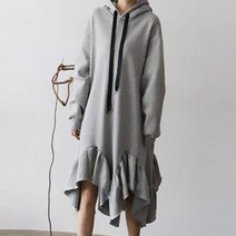 오너클랜 F05107 루즈핏 밑단프릴 후드롱원피스 후드원피스