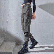 besteffie 봄 가을 여성 카고 바지 스트링밴딩 포켓 무지 빅사이즈 와이드 조거팬츠 M~5XL A88