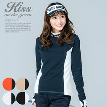KISS ON THE GREEN 긴소매 라인배색 모크넥 티셔츠 여성 골프웨어
