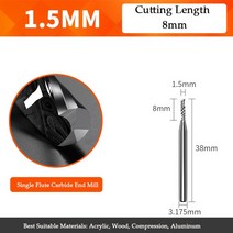5A 초경 단일 플루트 인치 엔드 밀 목공 도구 알루미늄 절삭 공구 cnc 밀링 커터 목재, 5pcs, 1.5-3.175-8