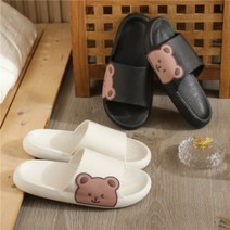 폭신폭신 귀욤 발편한 곰돌 슬리퍼 실내화 교무실 사무실 식당 서빙용 외출용 소음방지 무소음, 블랙/38-39