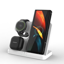 3in1 무선 충전기 시계 휴대폰 이어폰 다기능 데스크톱 무선충전 삼성 호환, q10b화이트