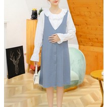 디핏허그 레리 멜빵 레이어드 원피스 루즈 임산부복