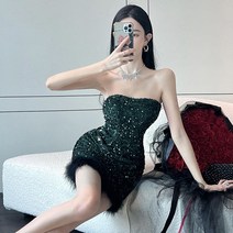 베스트킴 여성 고급명원풍 자수비즈 슬림 바캉스 파티 드레스 원피스YLJ6925