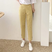 옷자락 여자 일자핏 포인트 캐주얼 데일리 밴딩 팬츠