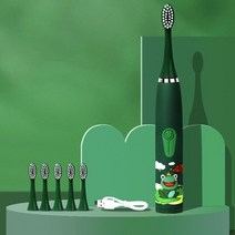 충전식 스마트 소닉 전동 칫솔 6 개 교체용 어린이 치아 미백 만화 패턴, 5.Green with 6 Heads