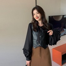 빈티지 pu 가죽 조끼 여성 민소매 숏 베스트ZZL23032503