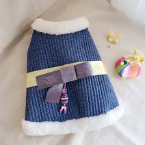 페시얌 강아지 왕리본 한복 배자 조끼 설빔 S-3XL, 네이비