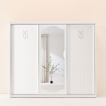 레오가구 화이트 쉐비 거울 슬라이딩장롱/옷장 (2통구성), 4서랍장, 양복장