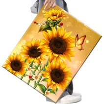 FASEN 사은품+액자 캔버스형보석십자수 DIY세트 라운드 비즈 40 X 50cm, FSE159.해바라기01