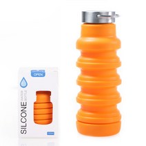 ANYOU 실리콘물병 여행용 물컵 아웃도어 스포츠 접이식 550ml, 스테인레스 스틸 컵 뚜껑, 오렌지