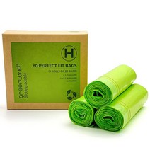 Greenland Simplehuman 호환 가능한 생분해성 60개의 쓰레기 봉투 (Code H 60개의 봉지 30.3-24.9L(8-9갤런), Code H_20 Count (Pack of 3)