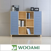 [우아미아이] 프로메사 3단4칸 원목책장(도어형), 색상:그레이