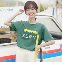 특이한 포인트 리본끈 반소매 티셔츠
