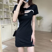 반팔원피스 순욕풍 운동 여성 여름옷 허리보정 가슴 달콤하고 맵다 누이동생 작은 키 힙랩 니트 짧은 4794030672