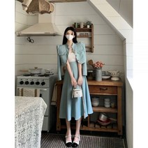 여성 빈티지 셀럽 서예지 정장 자켓 A라인 스커트 세트 골드 버튼 크롭 플리츠 투피스