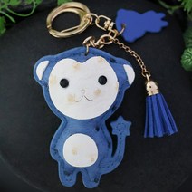 아리공방 가죽 원숭이 열쇠고리 가방장식 단체선물 유치원선물 어린이집선물 키홀더 키장식, 블루